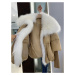 Zimní bunda péřovka s liščí kožešinou - ČERNÁ