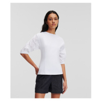 Tričko karl lagerfeld puffy woven sleeve top bílá