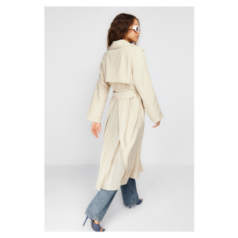 Trendyol Beige Oversize Wide Cut Chiffon Detailed Pleated Trench Coat