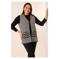 By Saygı Zigzag Patterned Pocket Plus Size Knitwear Vest