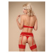 Červený dámský krajkový set s podvazkovými pásy Obsessive 838-SEG