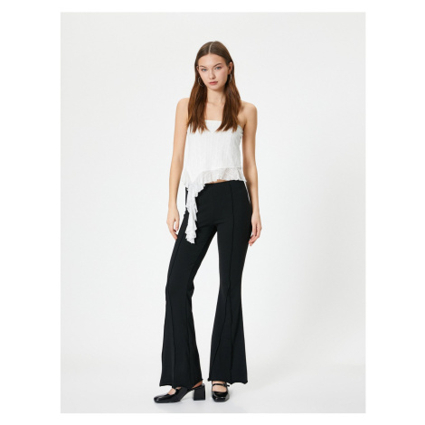 Koton Flare Trousers Ribbed Standard Waist Slim Fit Viscose Fabric Blended