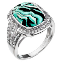 Evolution Group Stříbrný prsten obdélník zelenobílý mramor s krystaly 75016.1