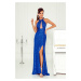 Modré flitrované šaty s rozparkem