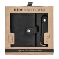 Dárková sada pro muže kožená peněženka a klíčenka Hide & Stitches Idaho - černá