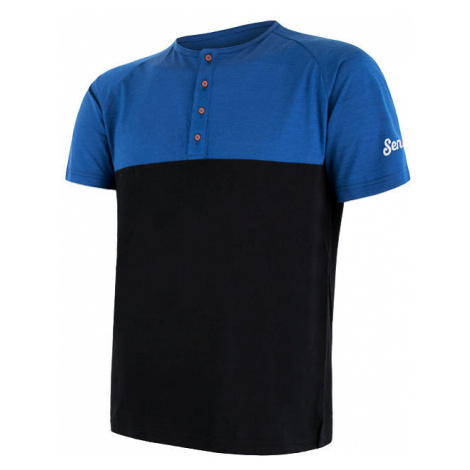 Pánské tričko s knoflíky SENSOR Merino Air PT modrá/černá