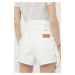 Džínové šortky Wrangler Fringed Festival dámské, bílá barva, hladké, high waist