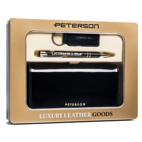 Dárková sada: velká dámská kožená peněženka, klíčenka a pero Peterson
