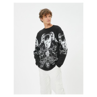 Koton Skull Printed Sweater Crew Neck Long Sleeve