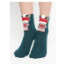 Socks with reindeer application in a green Christmas hat