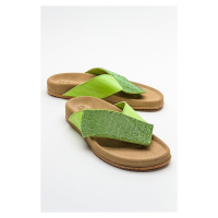 LuviShoes BEEN Women's Green Stone Leather Flip Flops