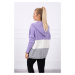 Tříbarevný svetr s kapucí fialová+ecru+šedá