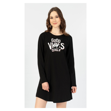 Vienetta Dámská noční košile s dlouhým rukávem Good vibes Barva: Černá Vienetta Secret