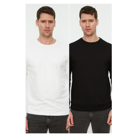 Trendyol Black and White Men's 2-Pack Regular Fit Basic Crew Neck Sweatshirt