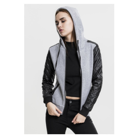 Ladies Diamond Synthetic Leather Sleeve Zip Hoody Urban Classics