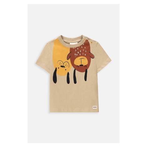Bavlněné dětské tričko Coccodrillo béžová barva, s potiskem