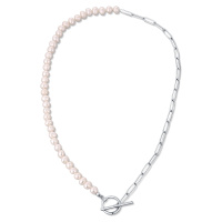 JwL Luxury Pearls Trendy ocelový náhrdelník s pravými říčními perlami JL0788