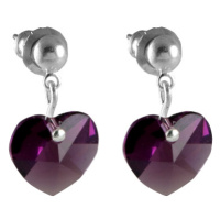 Náušnice se Swarovski Elements, visací, tvar srdce, tmavě fialová, 793902-amethyst