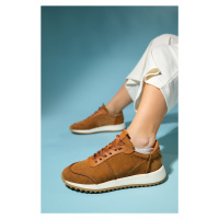 LuviShoes EDIN Tan Suede Genuine Leather Women's Sports Sneakers