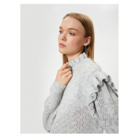 Koton Knitwear Sweater with Textured Ruffle Detail Standing Collar