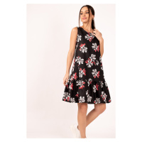 armonika Women's Black Large Floral Print Sleeveless Dress