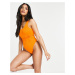 South Beach texture swimsuit with waist tie in coral-Orange