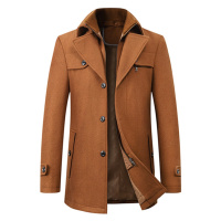 Vlněný kabát s kapsami a odnímatelným límcem - XXL