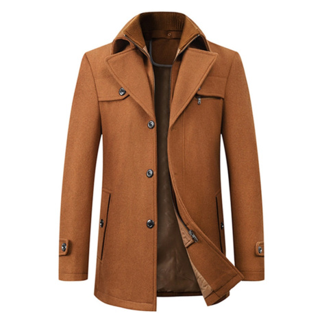 Vlněný kabát s kapsami a odnímatelným límcem - XXL