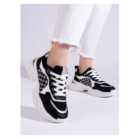 Sneakersy damskie na grubej podeszwie czarno-białe Shelovet