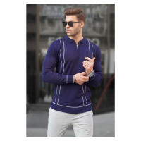 Madmext Navy Blue Zippered Polo Neck Knitwear Men's Sweater 6823