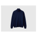 Benetton, Dark Blue Turtleneck In Pure Merino Wool