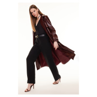 Trendyol Claret Red Oversize Wide Cut Patent Leather Trench Coat