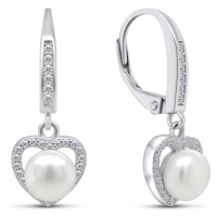 Brilio Silver Elegantní stříbrné náušnice s perlou a zirkony EA87