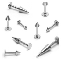 Jednoduchý labret z oceli 316L - lesklé hrotové zakončení, tloušťka 1 mm - Rozměr: 8 mm x 3x3 mm