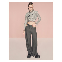 Koton Straight Wide Leg Window Detailed Trousers with Chain Detail Pockets