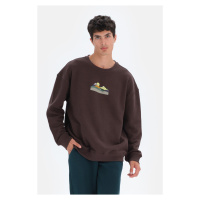 Dagi Men's Dark Brown Mountain Printed Sweatshirt