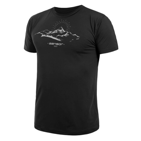 Sensor Coolmax tech Mountains, pánské tričko krátký rukáv Černá