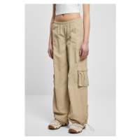 Ladies Wide Crinkle Nylon Cargo Pants beton