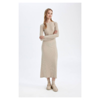 DEFACTO Bodycon Body-hugging Crew Neck Basic Plain Body-hugging Long Sleeve Maxi Dress