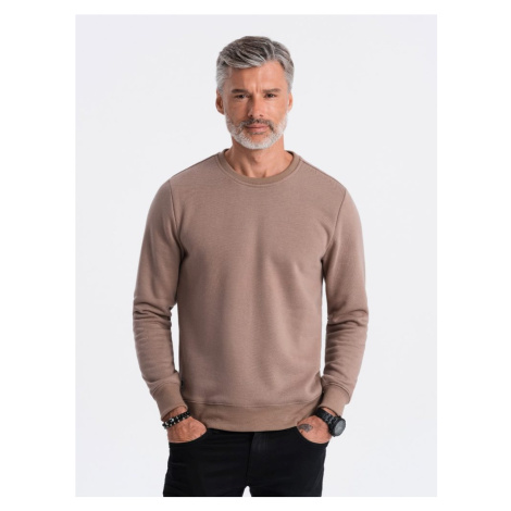 Ombre Clothing Základní hnědá mikina bez kapuce SSBN-0119-V8