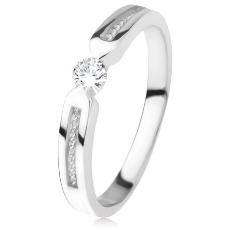 Lesklý prsten ze stříbra 925, čirý zirkon, dva pásy, spirála Šperky eshop