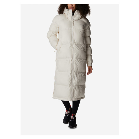 Krémový dámský prošívaný dlouhý zimní kabát s kapucí Columbia Pike Lake |  Modio.cz