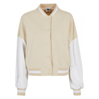 Ladies Oversized 2 Tone College Terry Jacket - softseagrass/white
