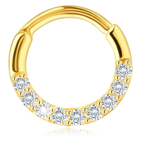 Kulatý piercing do nosu ve zlatě 585 - řada čirých zirkonů, knoflíkové zapínání Šperky eshop