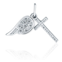 Stříbrný přívěšek andělské křídlo s křížkem STRZ1040F