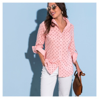 Blancheporte Dvoubarevná košile s potiskem a dlouhými rukávy růžová pudrová