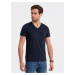 Ombre BASIC men's classic cotton T-shirt with a crew neckline - navy blue