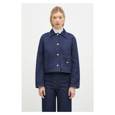 Džínová bunda Maison Kitsuné Denim Cropped dámská, tmavomodrá barva, přechodná, MW02113WW0081 MAISON KITSUNÉ