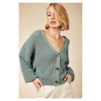 Happiness İstanbul Women's Turquoise V-Neck Buttons Knitwear Cardigan