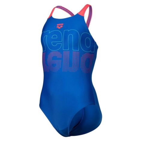 Dívčí plavky arena girls swimsuit v back graphic royal/fluo red